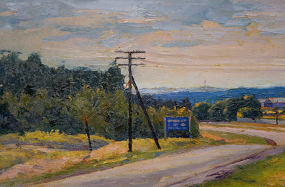 Rustic wooden utility pole in Zhuravkovsky Victor Petrovich oil painting Road to town