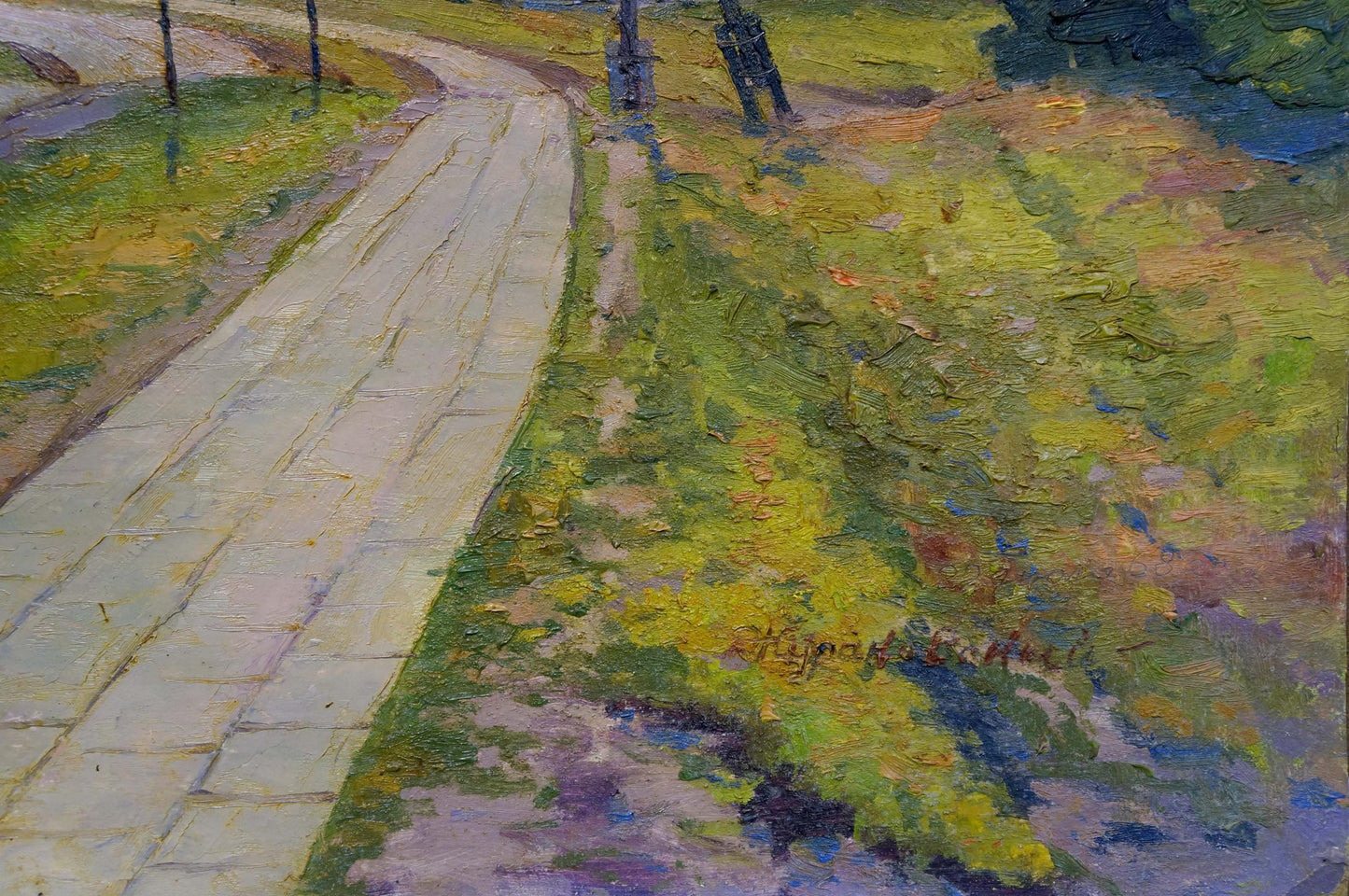Oil painting Road to town by Zhurakovsky Victor Petrovich, winding path in green grass