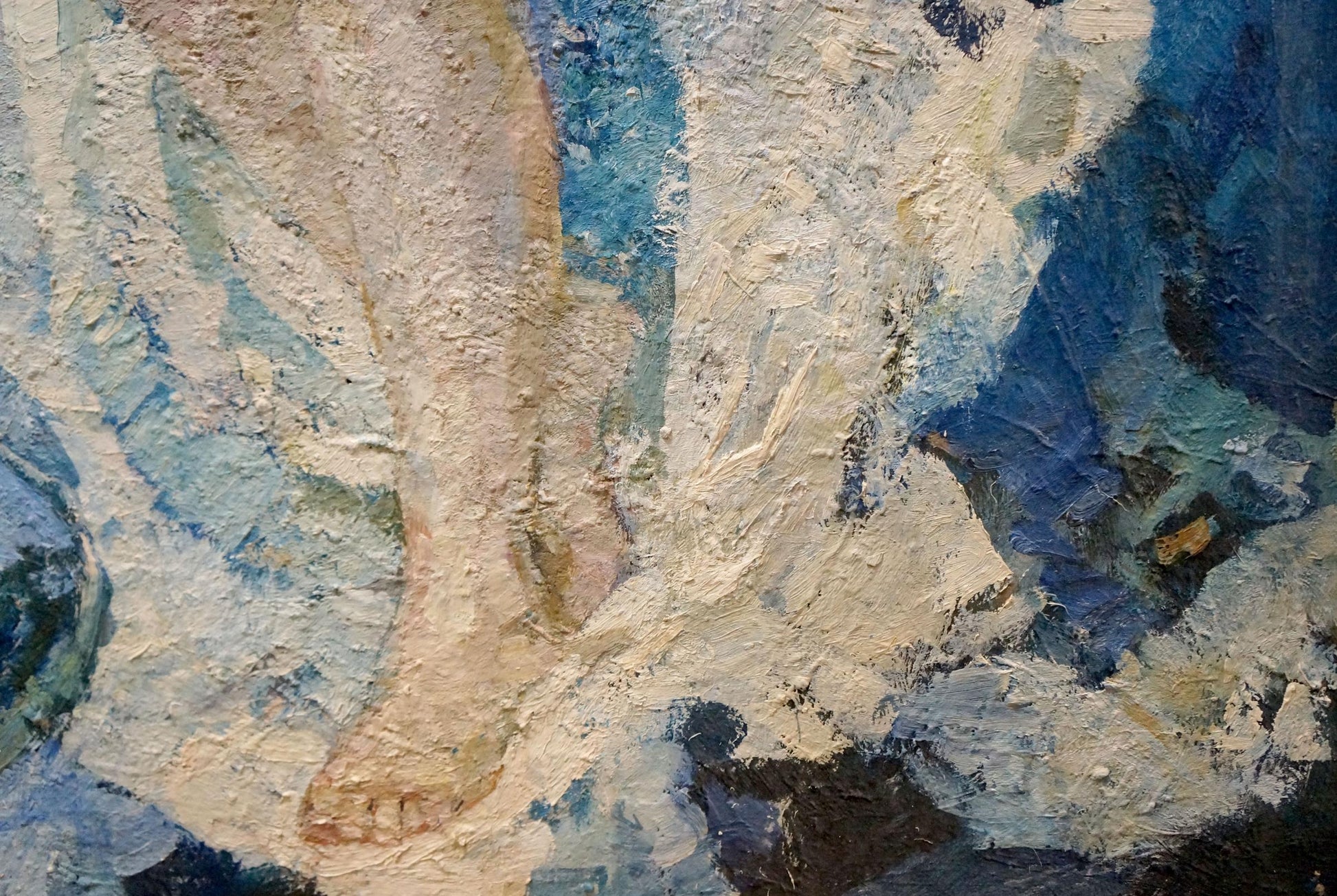 Oil painting recreation by Tytarenko Odarka Anatoliivna of textured beige bare foot