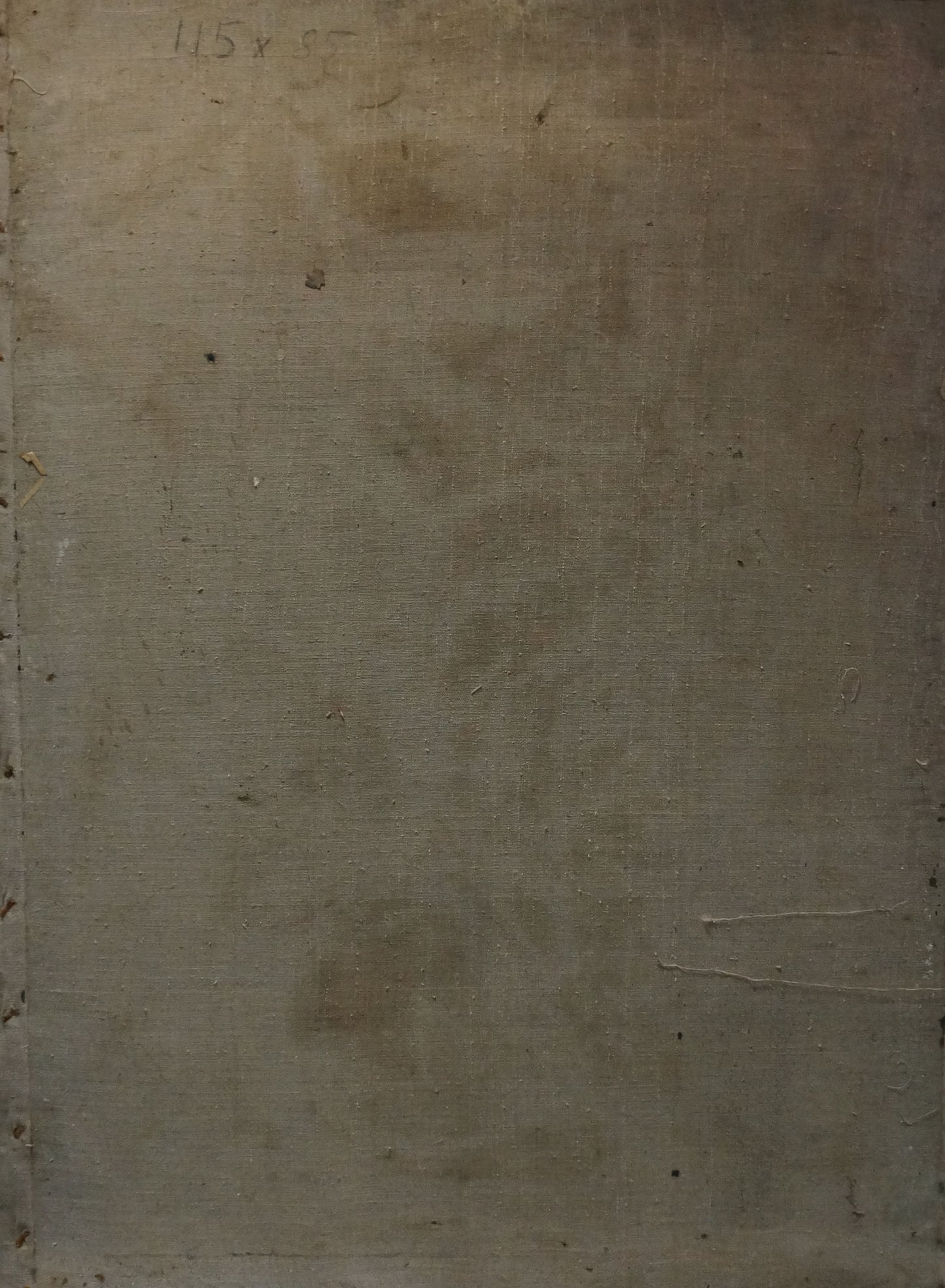 Back of oil painting recreation by Tytarenko Odarka Anatoliivna on worn beige canvas