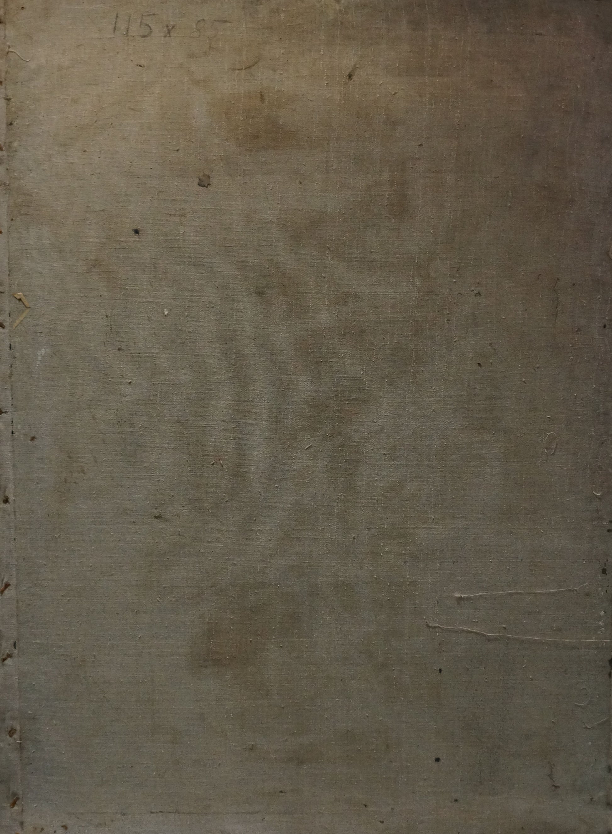 Back of oil painting recreation by Tytarenko Odarka Anatoliivna on worn beige canvas