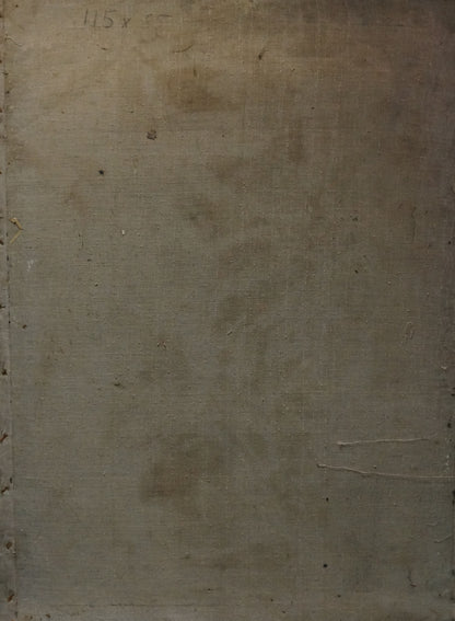 Back of oil painting recreation by Tytarenko Odarka Anatoliivna on worn beige canvas