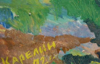 Tempera painting The Trees Are Blooming by Karelin Vyacheslav with textured green foliage