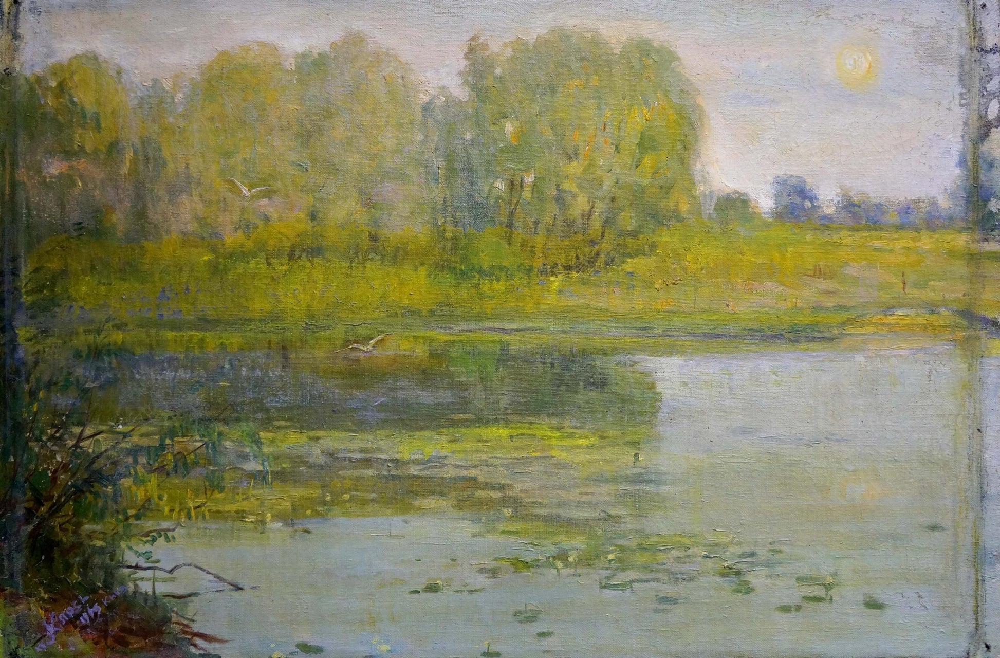 Serene impressionistic oil painting of tranquil lake by Ivan Grigor’yevich