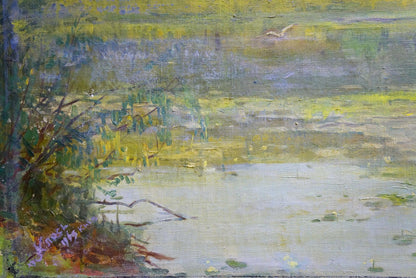 Impressionistic oil painting of tranquil pond by Ivan Grigor’yevich
