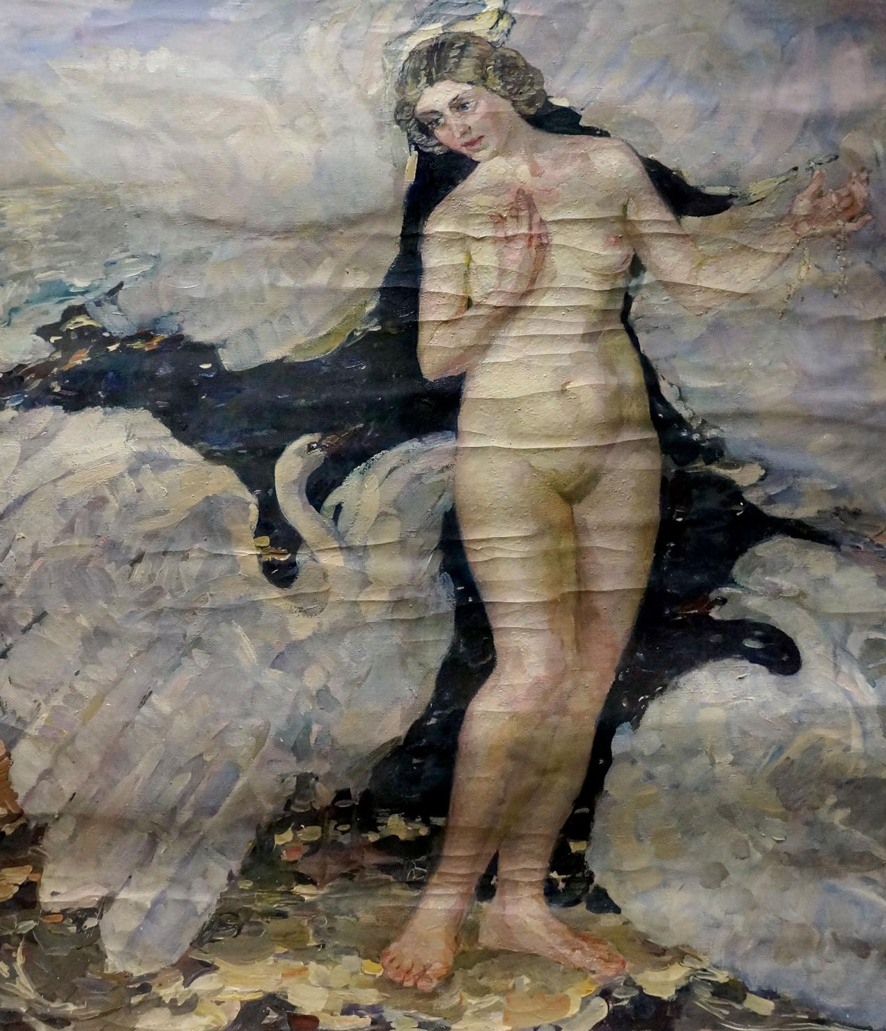 Classical oil painting of female figure with swan by Titarenko Maria Anatolyevna