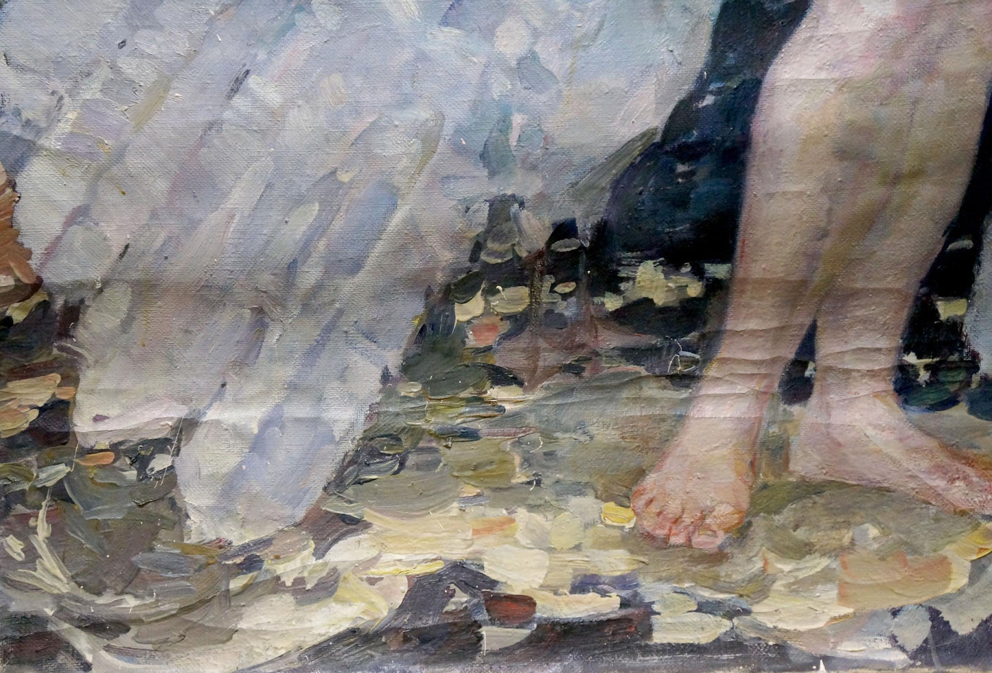 Impressionistic oil painting of female figure with swan by Titarenko Maria Anatolyevna