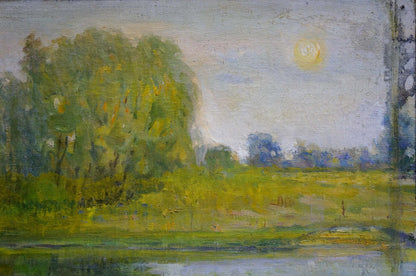 Oil painting River landscape Los by Ivan Grigor’yevich serene riverbank