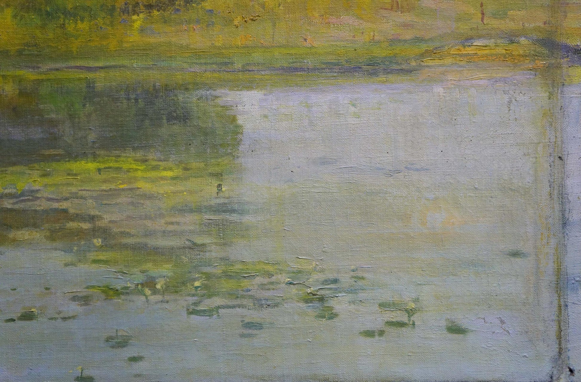 Abstract oil painting of river landscape by Ivan Grigor’yevich on textured canvas