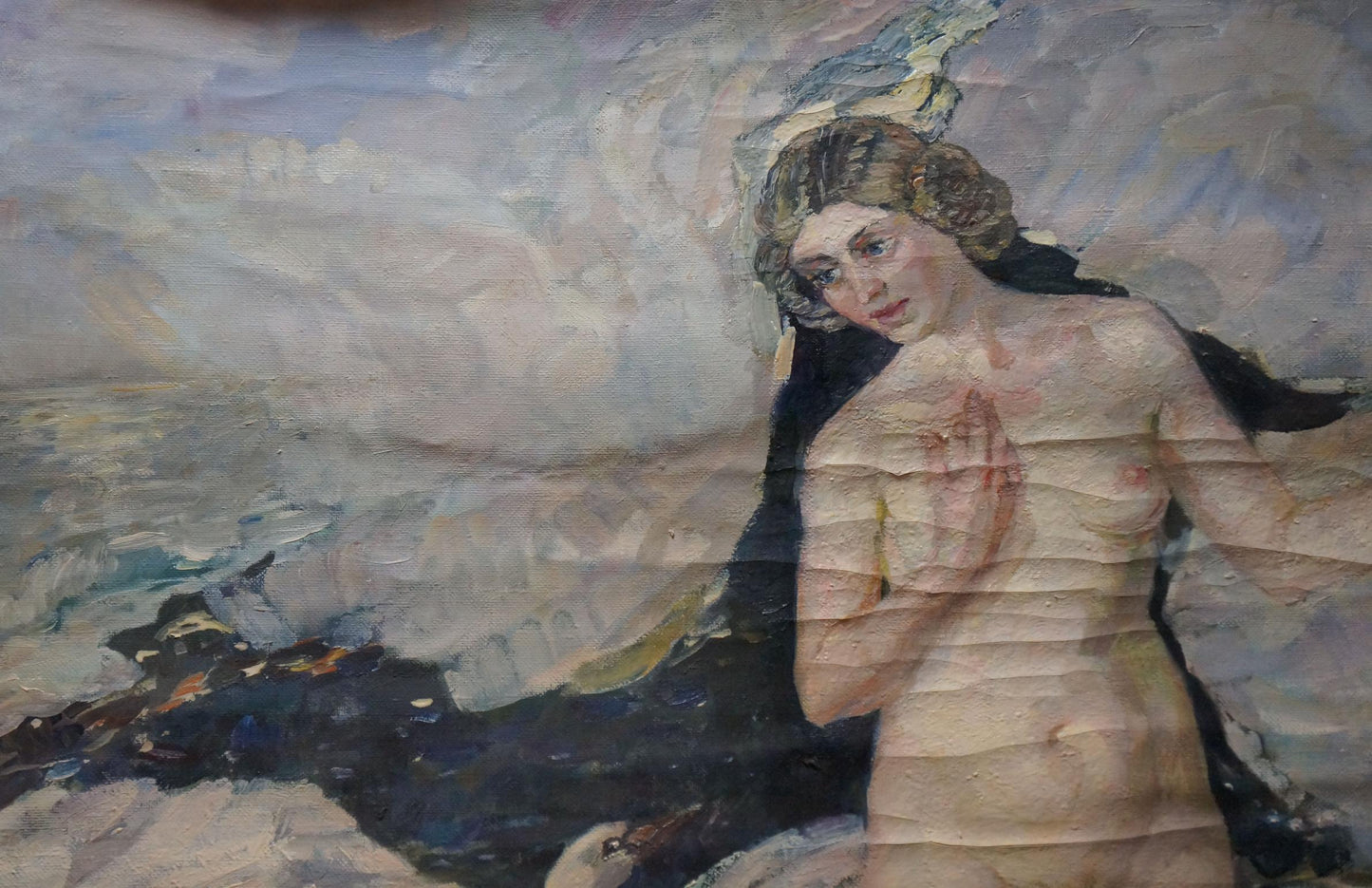 Oil painting of female figure with swan by Titarenko Maria Anatolyevna