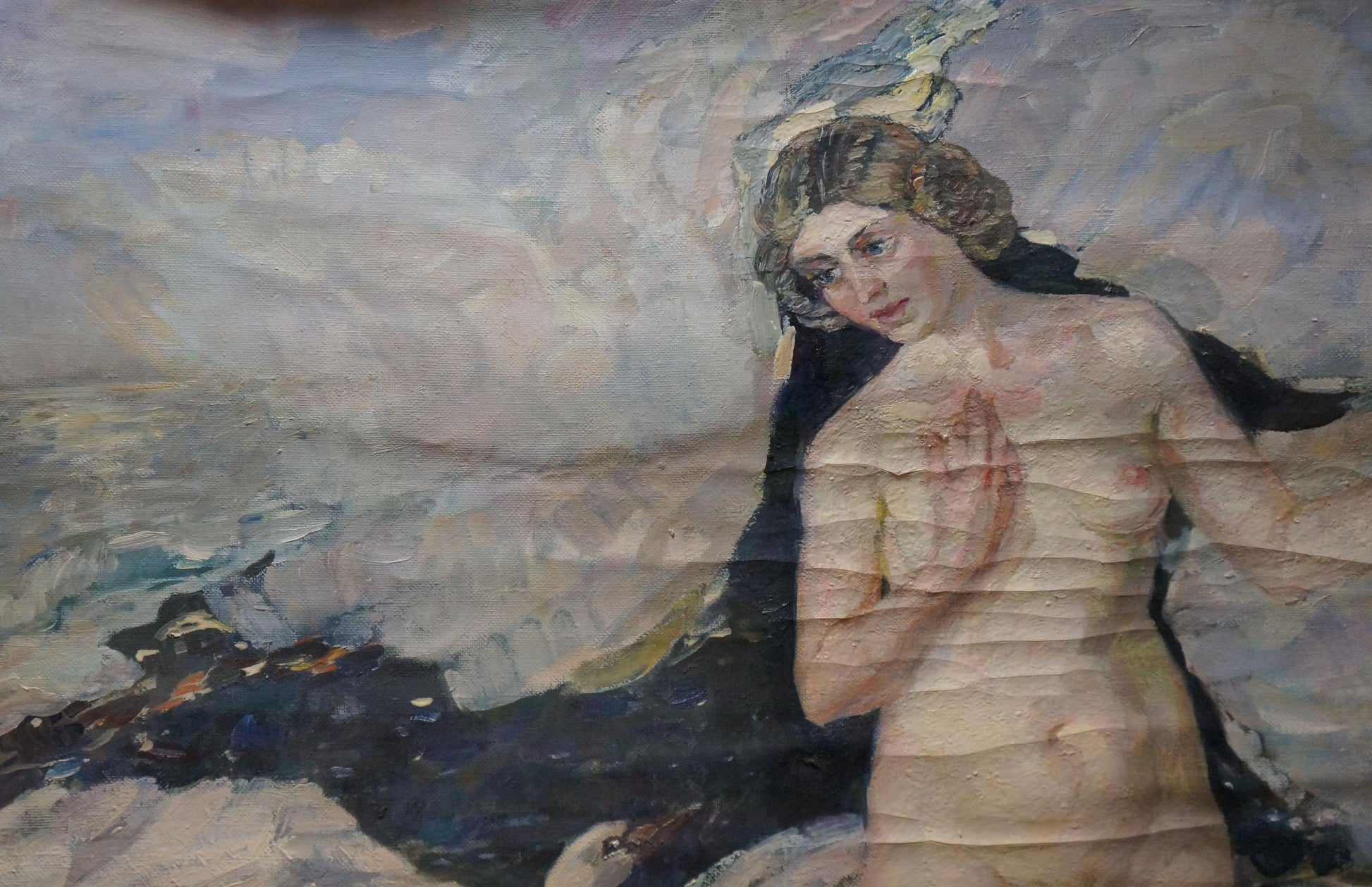Oil painting of female figure with swan by Titarenko Maria Anatolyevna
