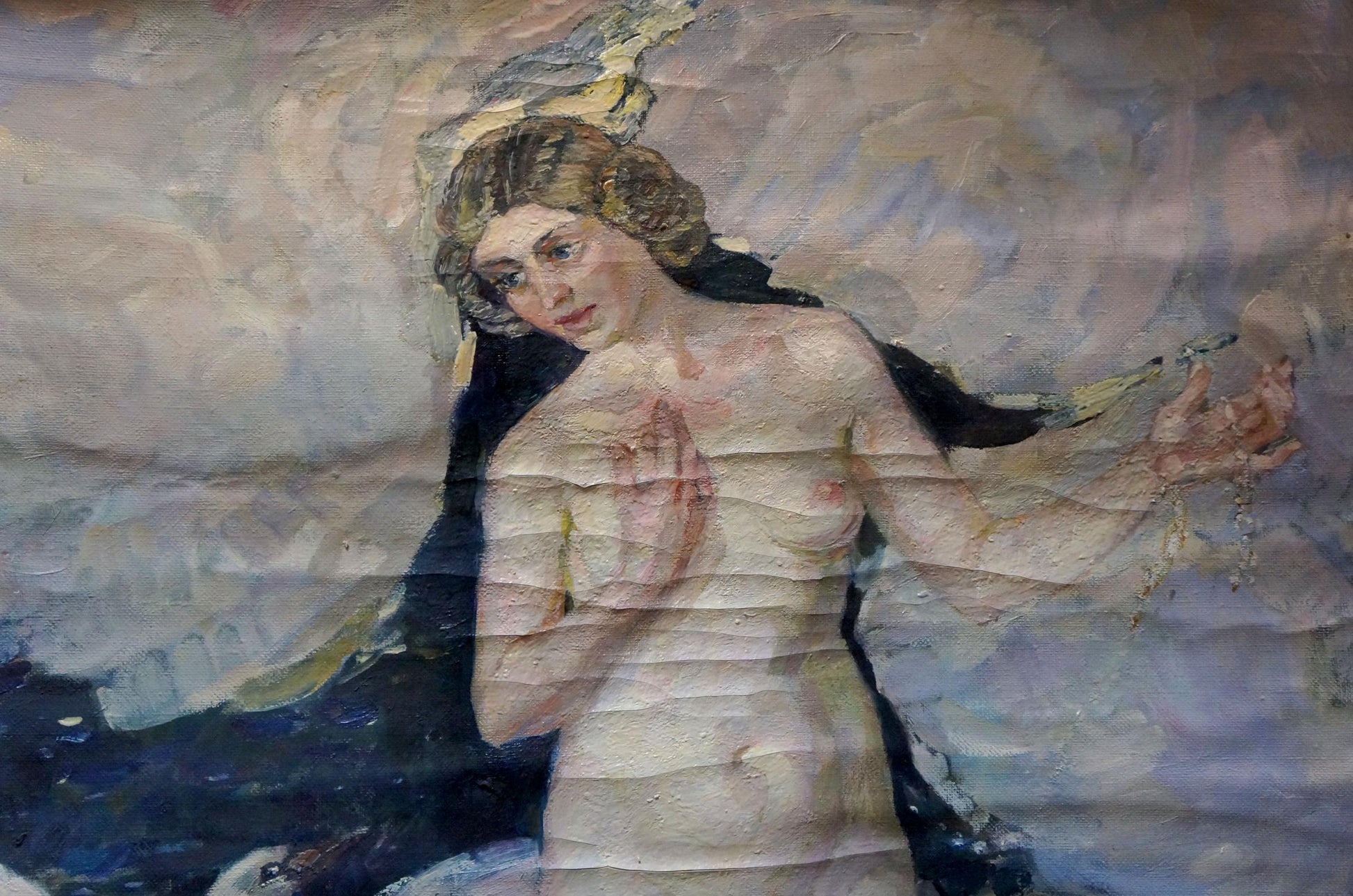 Oil painting of female figure with swan by Titarenko Maria Anatolyevna