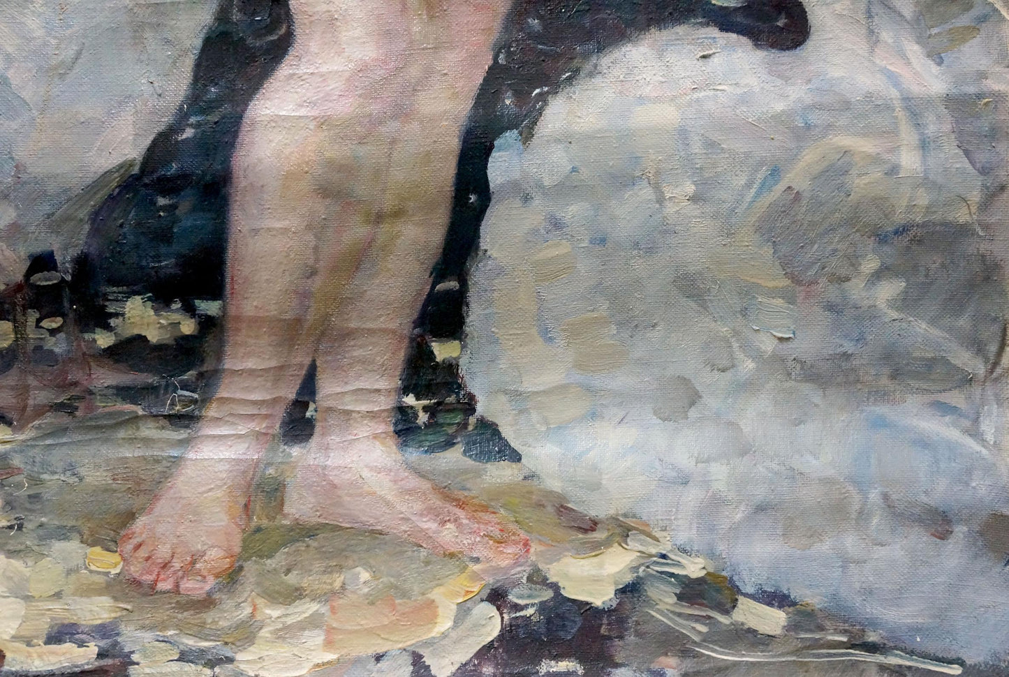 Oil painting of female figure bare feet on earthy surface by Titarenko Maria Anatolyevna