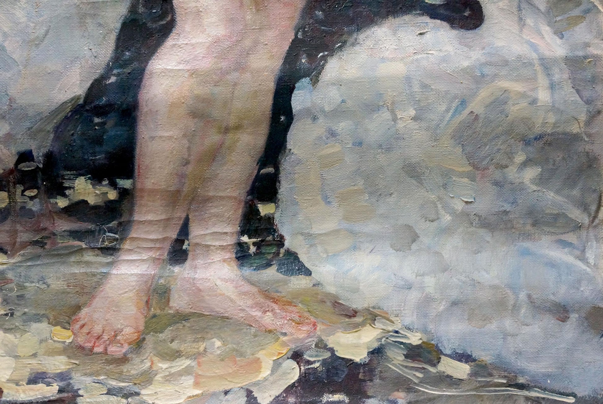 Oil painting of female figure bare feet on earthy surface by Titarenko Maria Anatolyevna