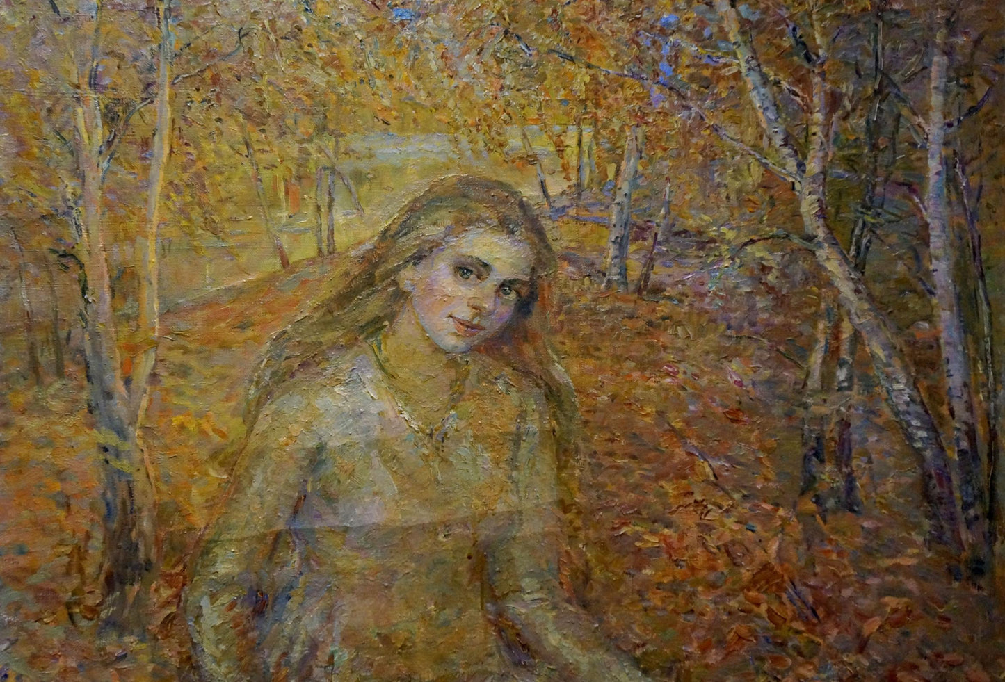 Oil painting Autumn Tytarenko Odarka Anatoliivna impressionistic woman in forest