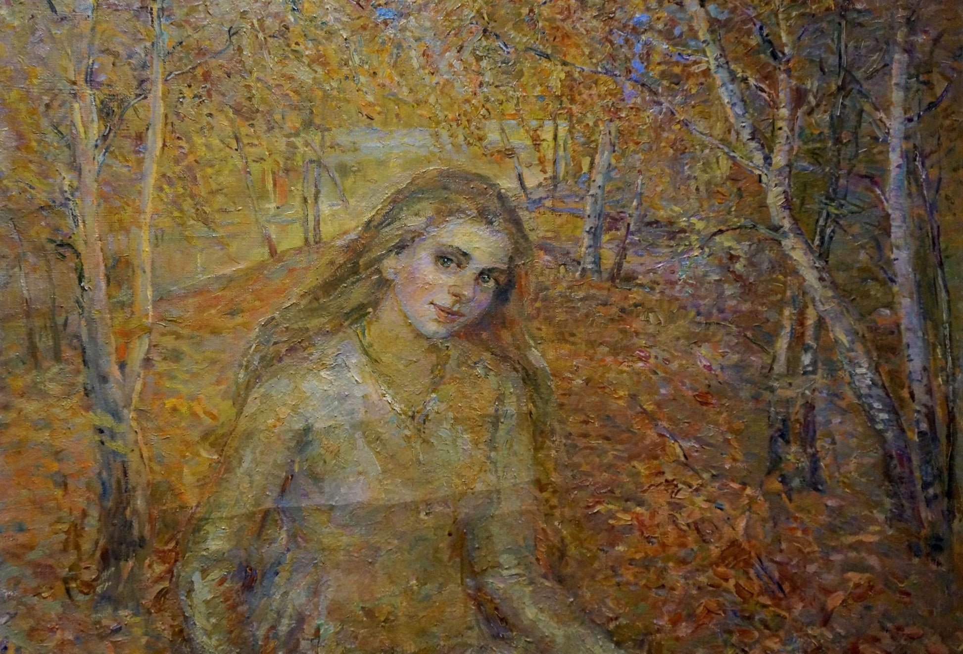 Oil painting Autumn Tytarenko Odarka Anatoliivna impressionistic woman in forest