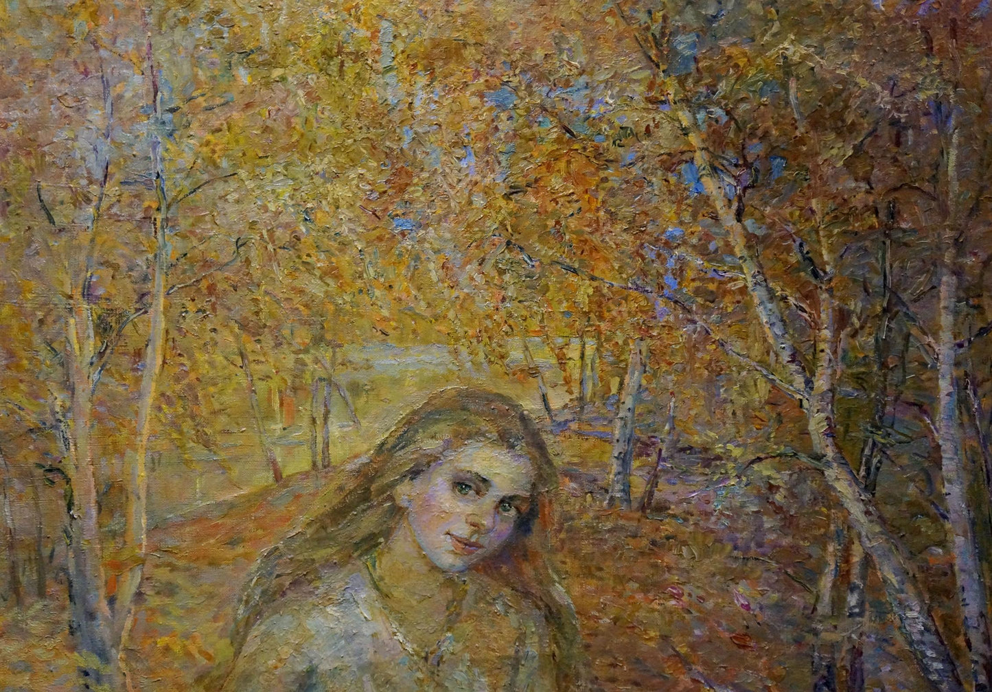 Oil painting by Odarka Anatoliivna Tytarenko: autumn forest woman