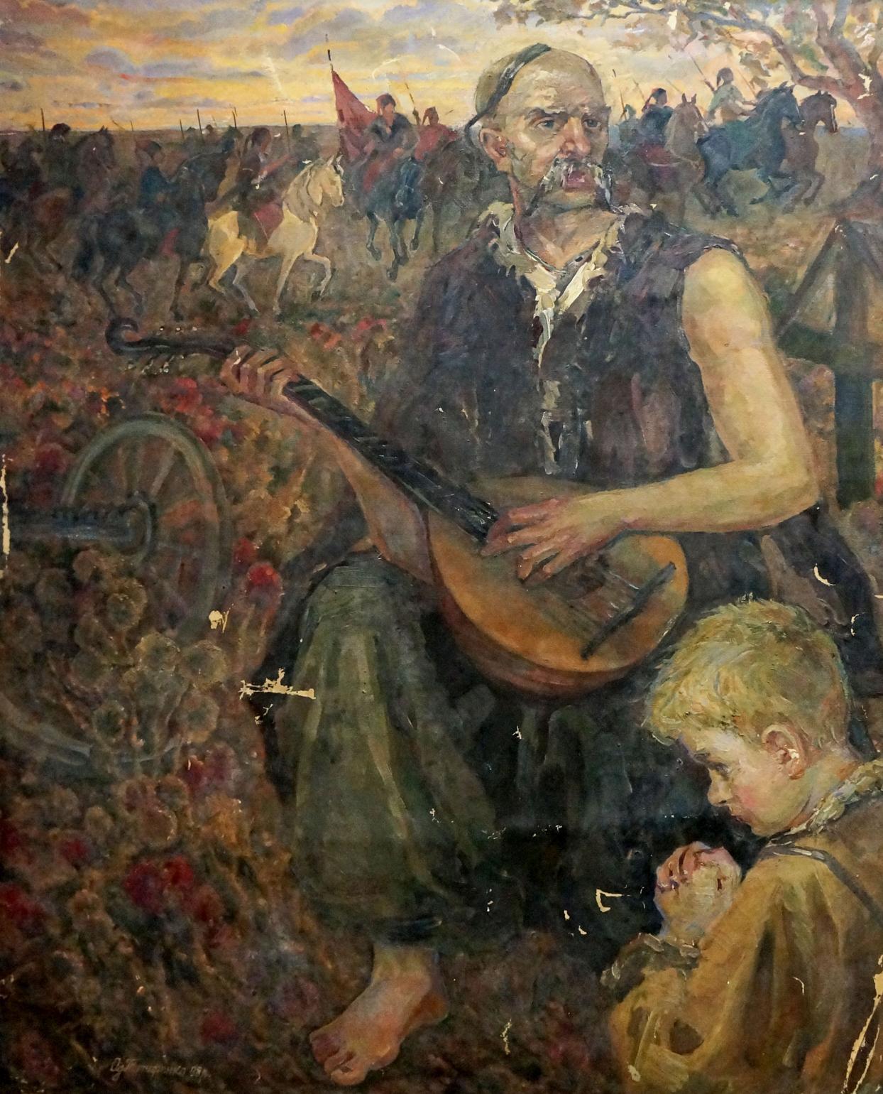 Oil painting portrait of bearded Cossack with oud by Tytarenko Odarka Anatoliivna