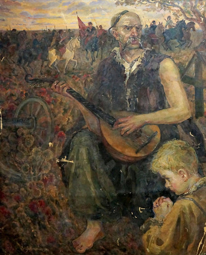 Oil painting portrait of bearded Cossack with oud by Tytarenko Odarka Anatoliivna