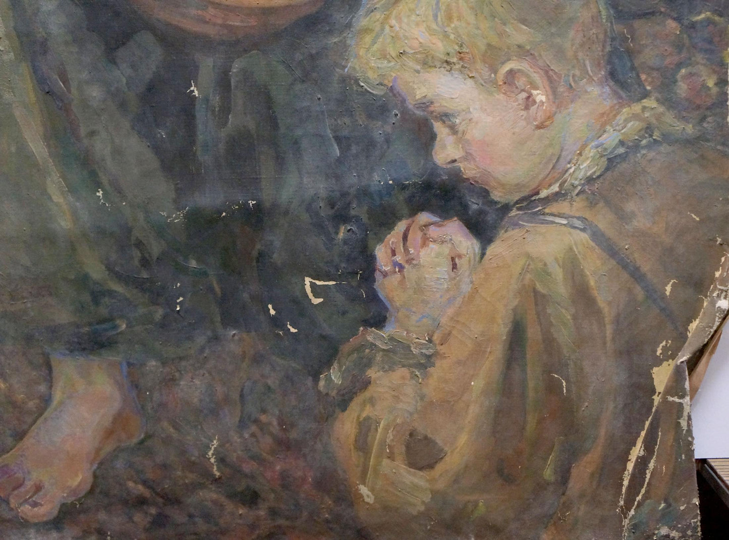 Weathered oil painting portrait of young blonde boy by Tytarenko Odarka Anatoliivna