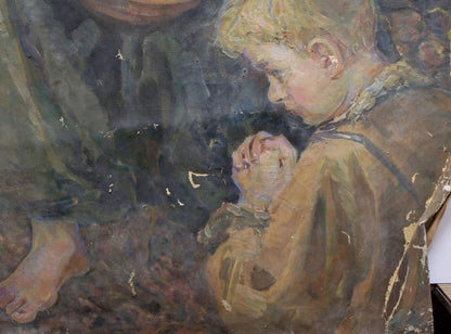 Weathered oil painting portrait of young blonde boy by Tytarenko Odarka Anatoliivna