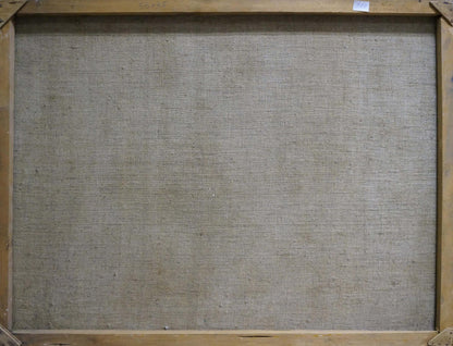 Back of Oil painting Fruit in baskets canvas with beige linen backing