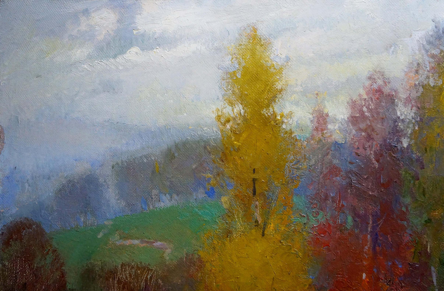 Oil painting Autumn quiet landscape by Alexander Mynka, golden trees