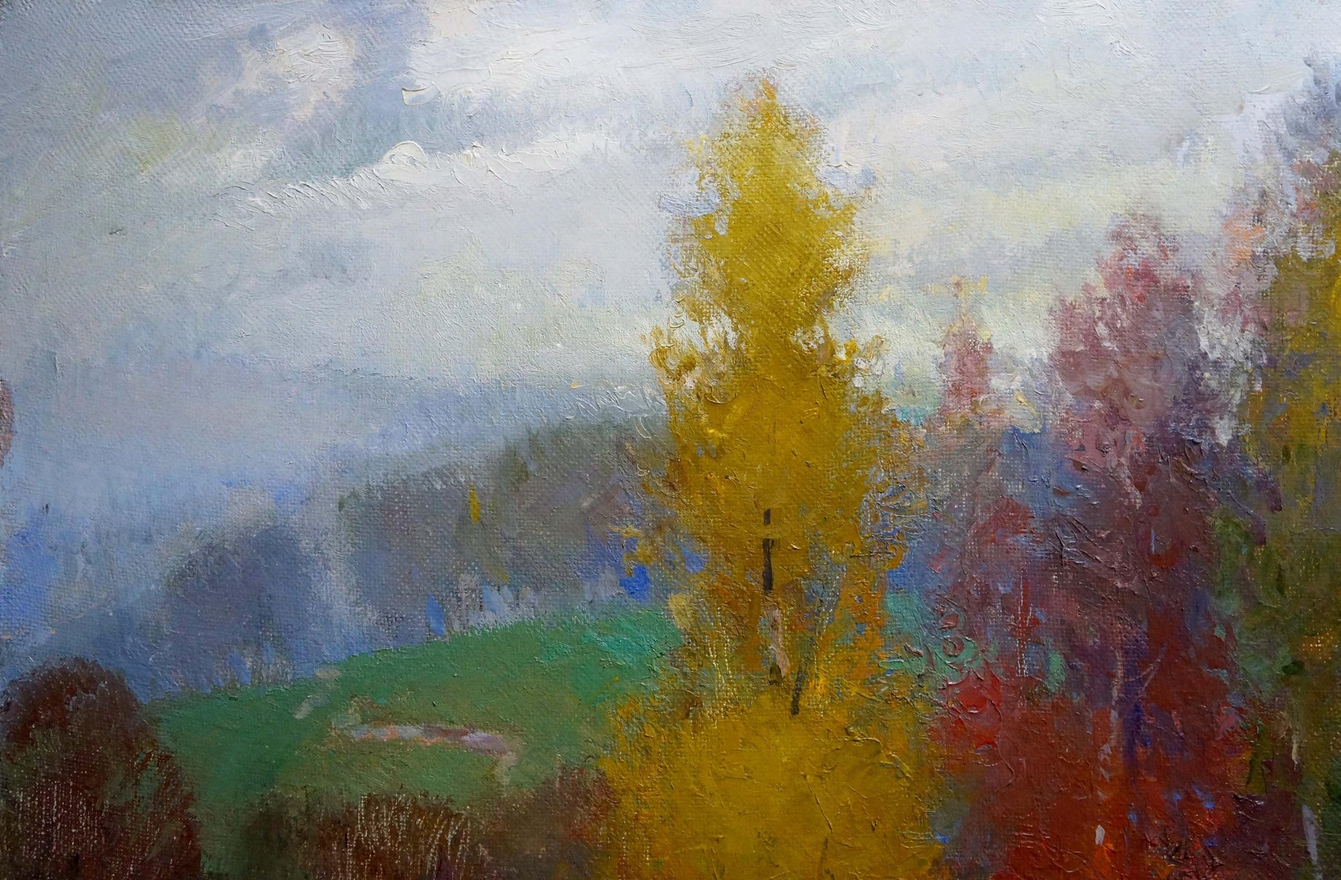 Oil painting Autumn quiet landscape by Alexander Mynka, golden trees