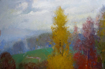 Oil painting Autumn quiet landscape by Alexander Mynka, golden trees