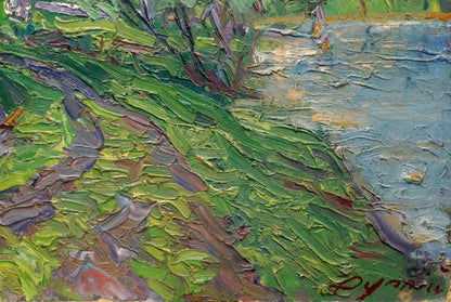 Vibrant green purple brushstrokes in Oil painting Way home by Dupliy Sergey Alexandrovich