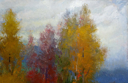 Oil painting Autumn quiet landscape by Alexander Mynka, vibrant autumn trees