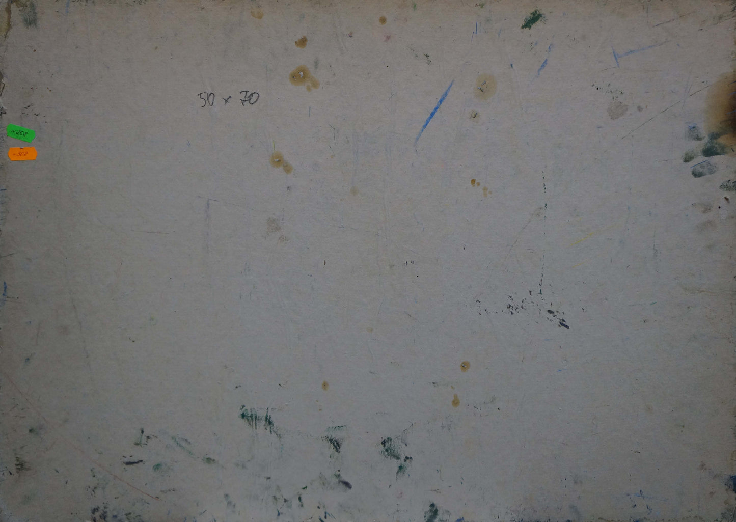 Back of Oil painting Way home Dupliy Sergey Alexandrovich on worn stained canvas