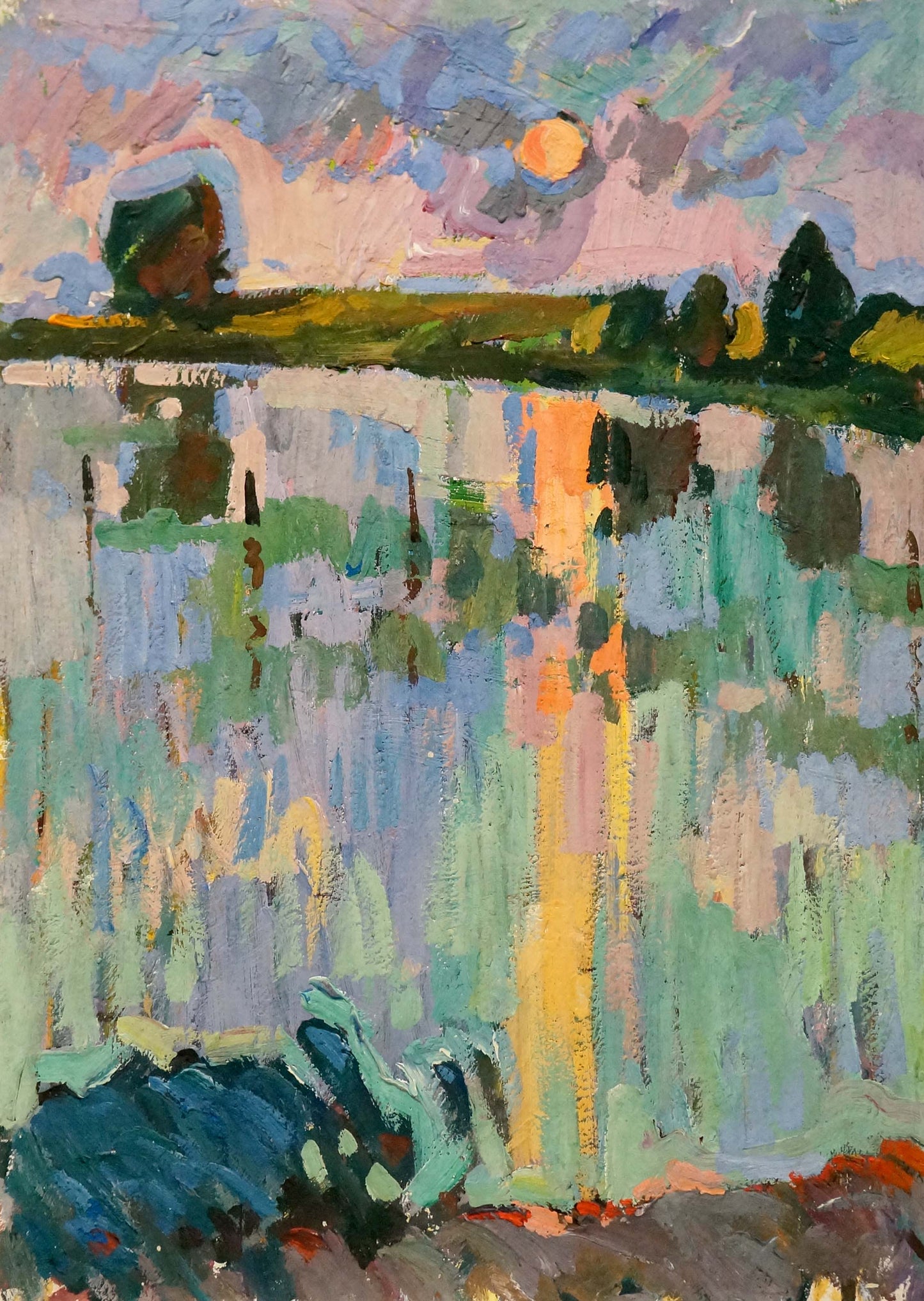 Vibrant impressionist tempera painting Evening by Khvedchuk Leonid Vladimirovich