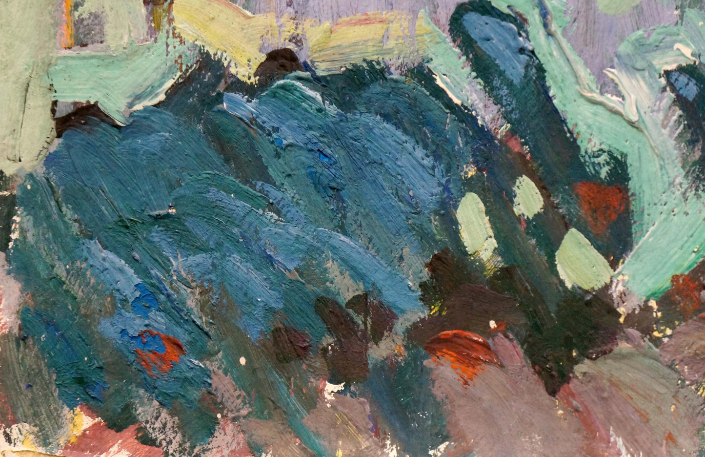 Tempera painting Evening by Khvedchuk Leonid Vladimirovich, teal green brushstrokes
