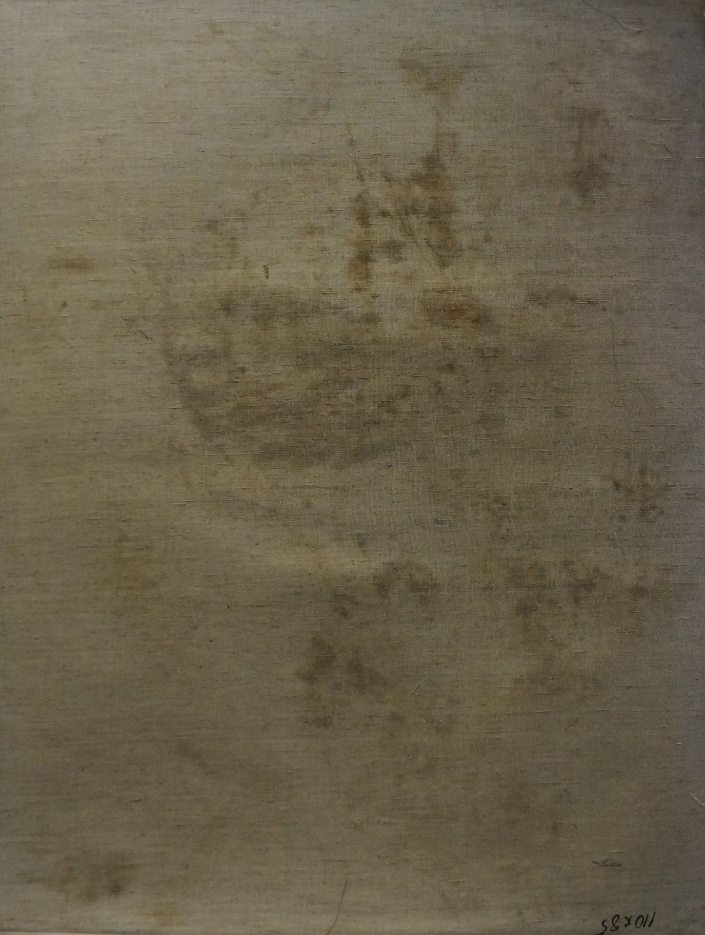 Weathered beige canvas back of oil painting portrait of female figure Maria Titarenko