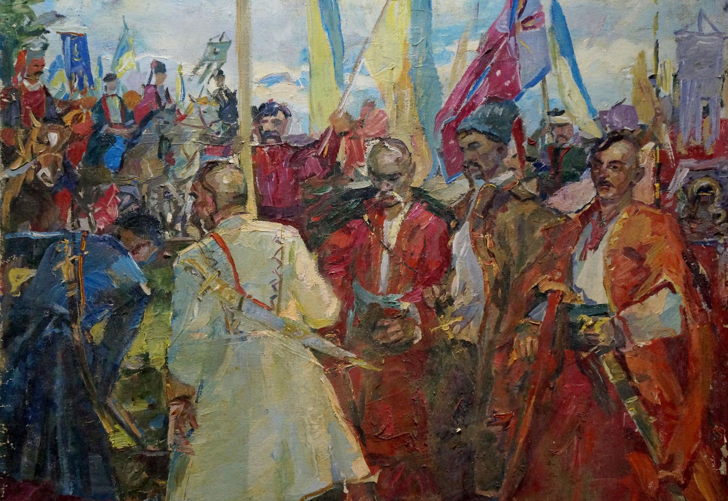 Vibrant oil painting of Cossack warriors portrait by Maria Titarenko