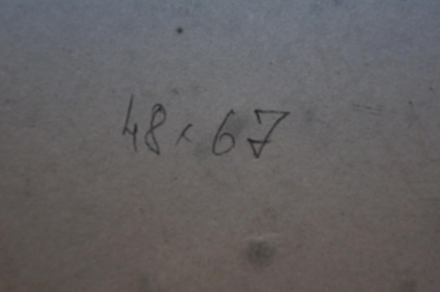 Back of Oil painting Flowers are growing with 48x67 inch handwritten markings on gray surface