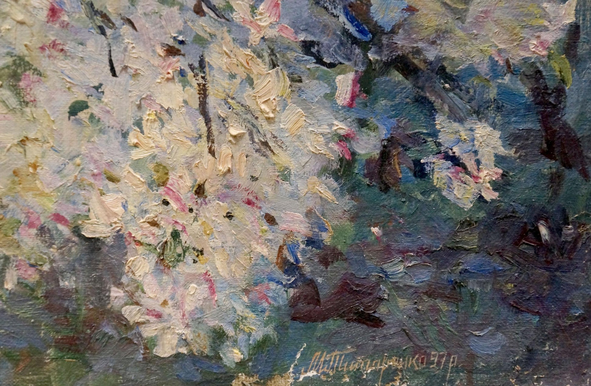 Oil painting of apple tree blossoms by Maria Titarenko