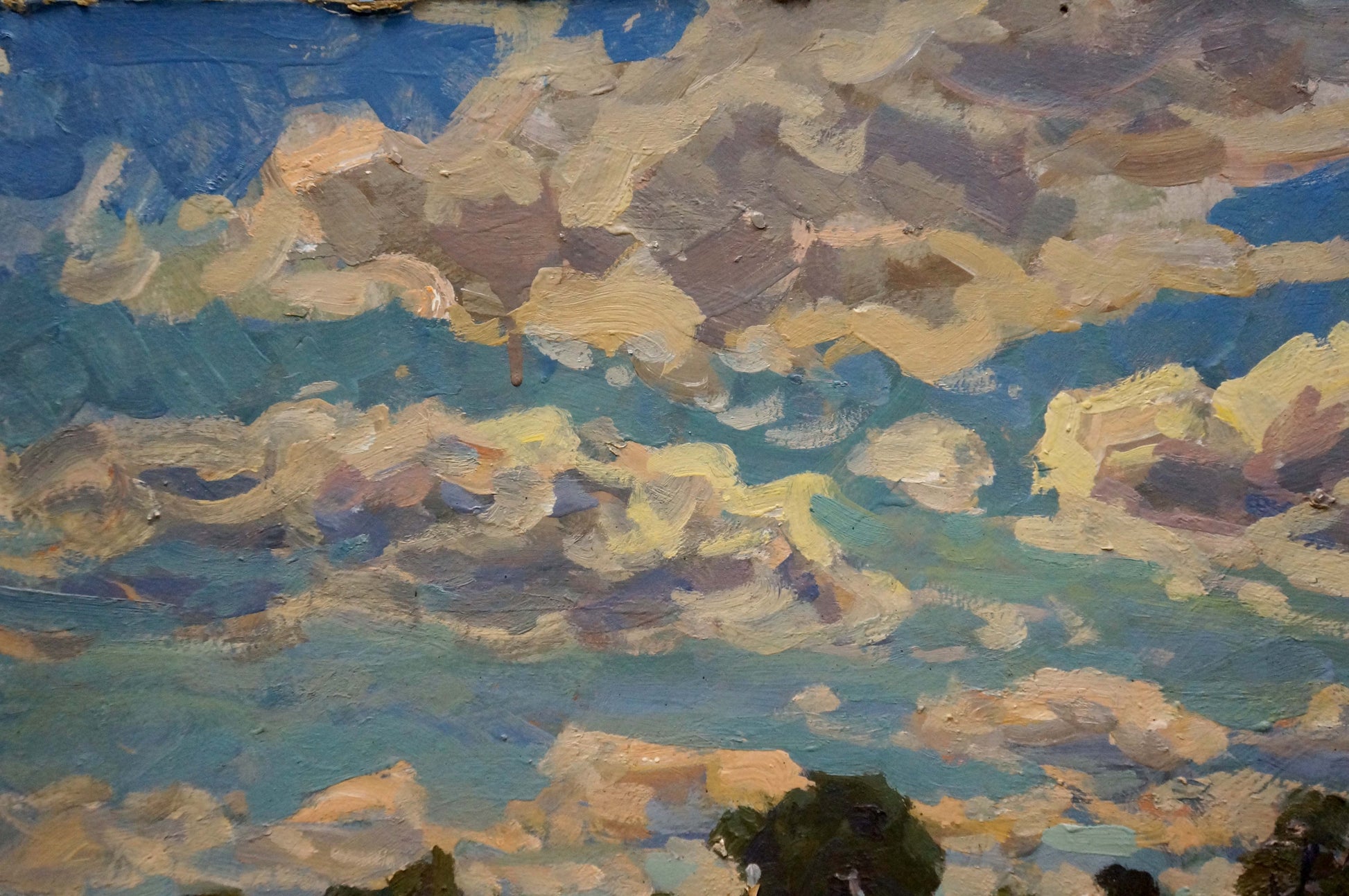 Oil painting Noon by Fomin Anatoly Nikiforovich with impressionistic clouds