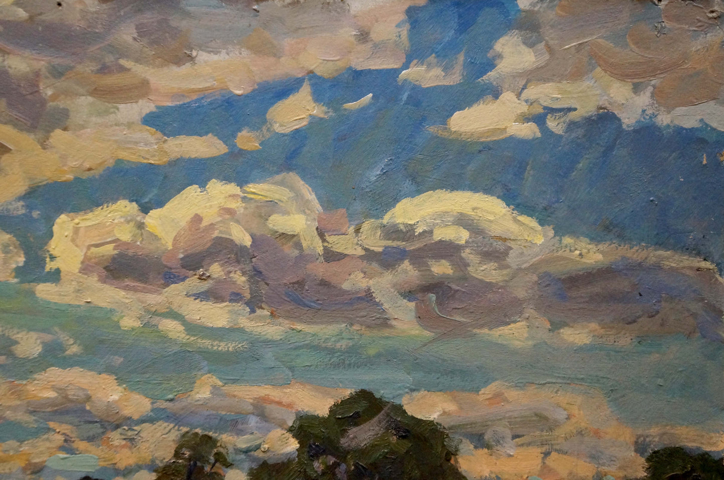 Oil painting Noon by Fomin Anatoly Nikiforovich with dynamic blue clouds