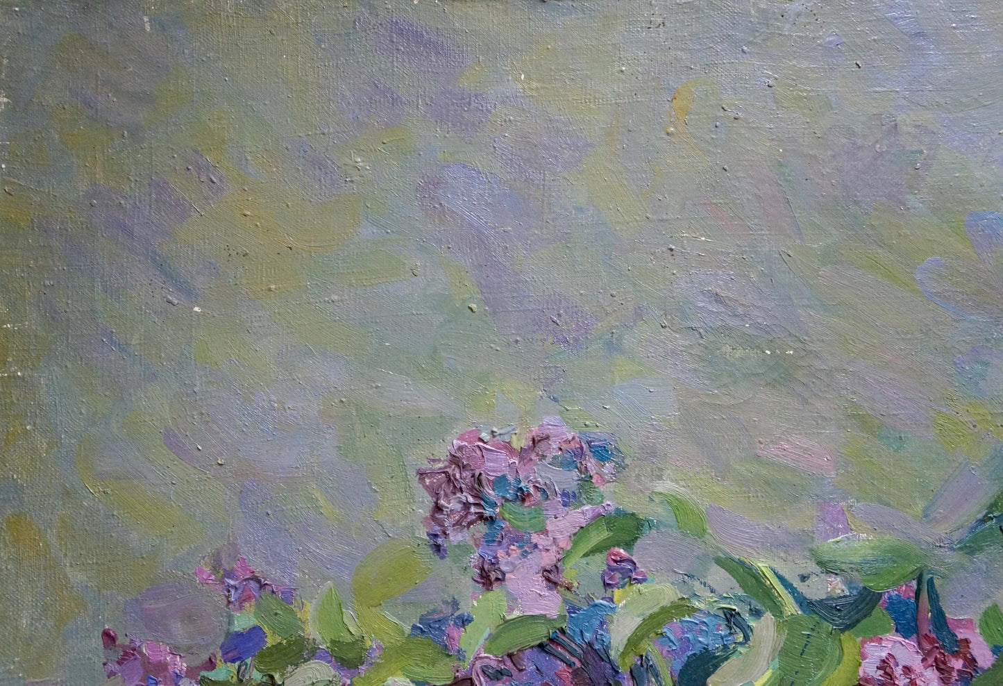 Oil painting of lilac bouquet in pink purple by unknown artist