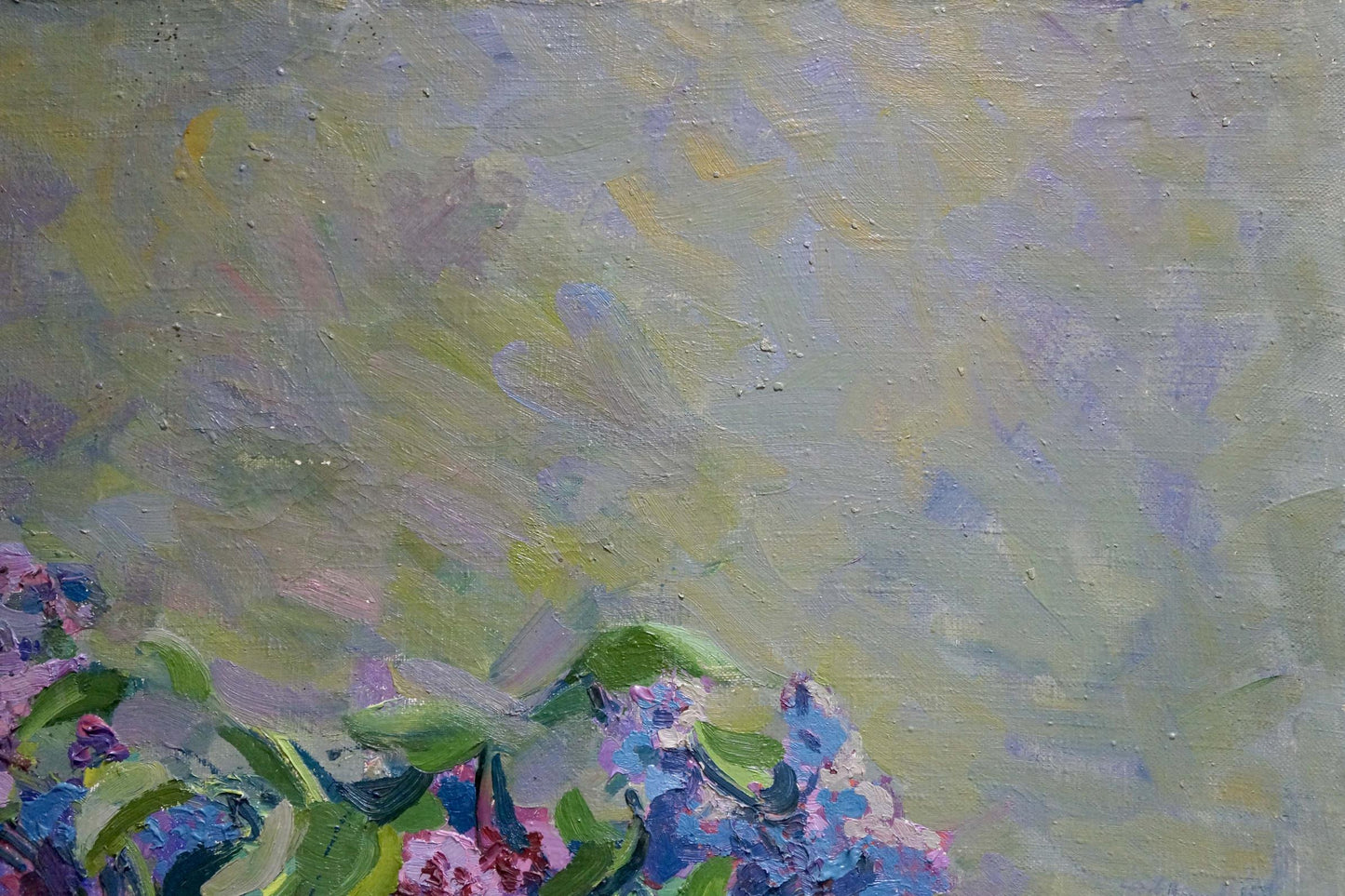 Oil painting of vibrant lilac bouquet by unknown artist
