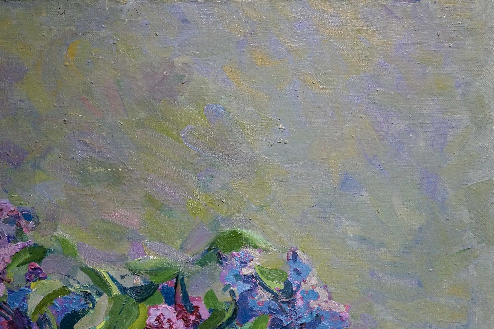 Oil painting of vibrant lilac bouquet by unknown artist