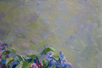 Oil painting of vibrant lilac bouquet by unknown artist