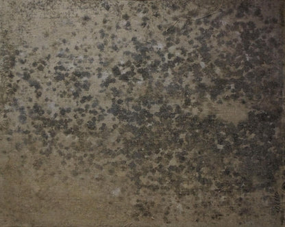 Distressed gray brown canvas back of Maria Titarenko apple tree oil painting