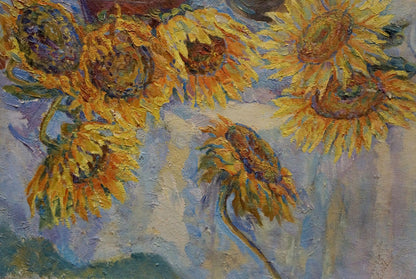 Vibrant yellow sunflowers oil painting by Tytarenko Odarka Anatoliivna