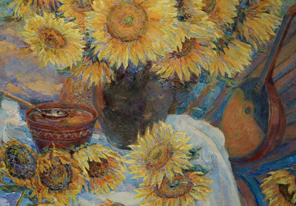 Vibrant oil painting of sunflowers by Tytarenko Odarka Anatoliivna