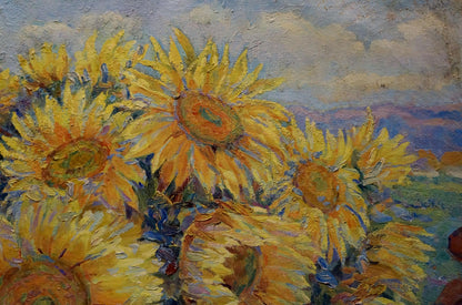 Vibrant yellow sunflowers oil painting by Tytarenko Odarka Anatoliivna