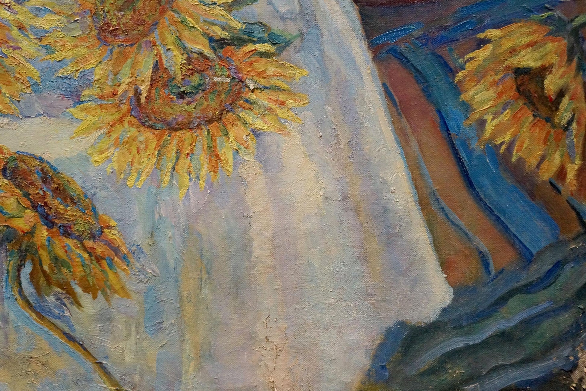 Oil painting of vibrant yellow sunflowers by Tytarenko Odarka Anatoliivna