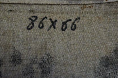 Back of Odarka Anatoliivna Tytarenko Sunflowers oil painting, worn beige canvas 86x56